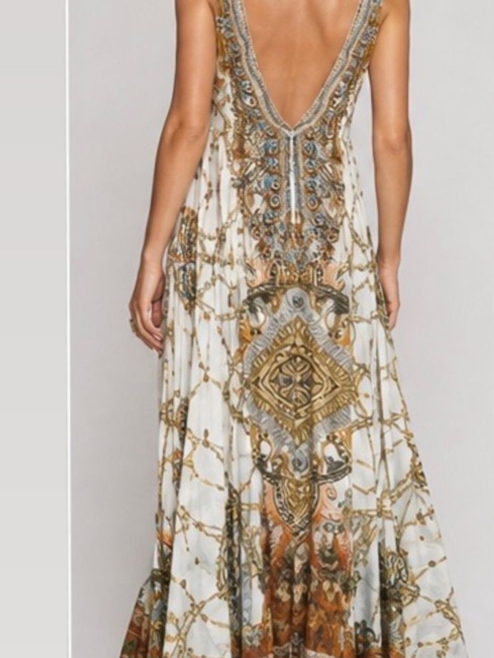 Czarina Gold & White Embellished V-Neck Maxi Dress